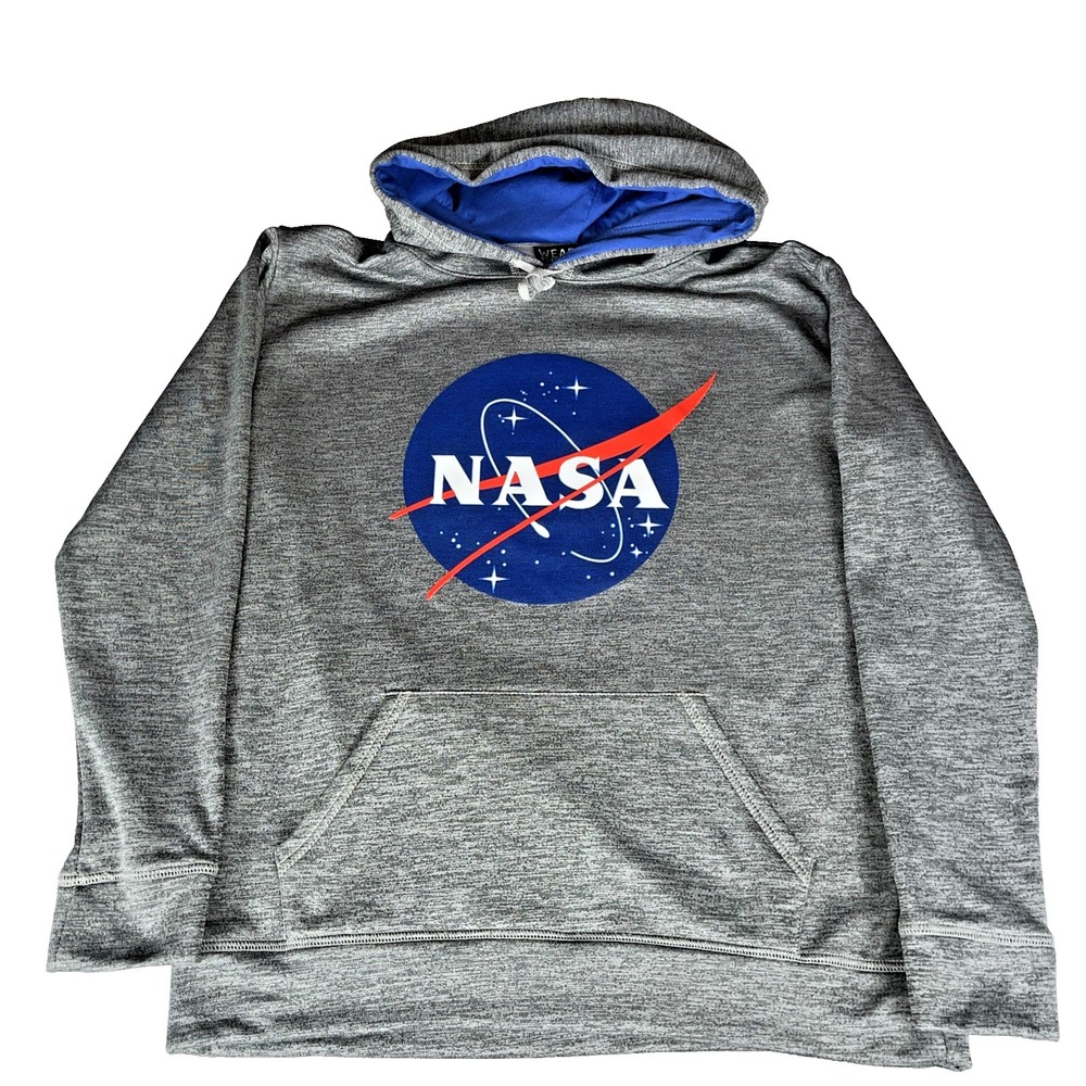 NASA Pullover Hoodie Sweatshirt Fleece Charcoal Gray Men's Extra Large Soft